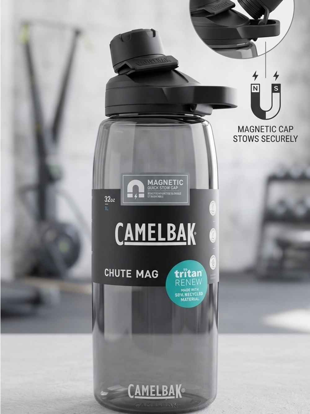 CamelBak Chute Mag Water Bottle in Smoke Gray with Black Cap